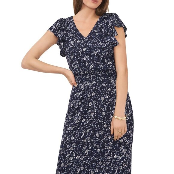 Vince Camuto Ruffled Cap Sleeve Dress Floral Blue Size XS NWT - Picture 3 of 9